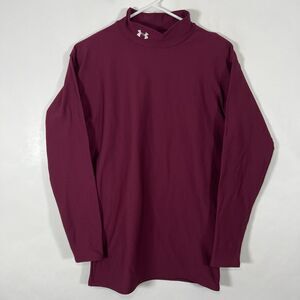 Under Armour Long Sleeve Mock Neck Base Layer Fitted Shirt Mens XL Maroon Red